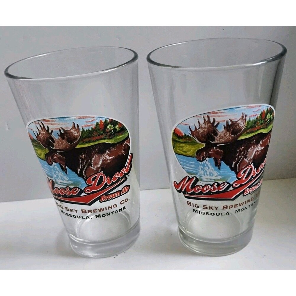 2 Big Sky Brewing Co Moose Drool Brown Ale Pint Glasses Missoula Montana as-is